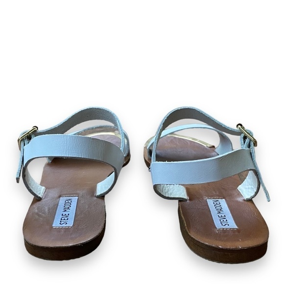 STEVE Madden Rillie White Leather With Gold Capped Toe Sandals | Size 10 - Picture 4 of 11